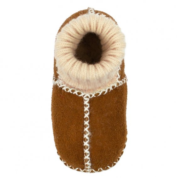 Baby Lammfellschuhe mit Strickbündchen - camel