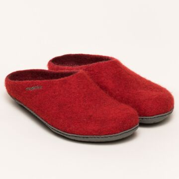 Merino-Hausschuh mit Gummilaufsohle "rubin"